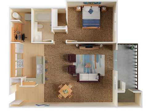 Floor plan for 1 bed, 1 bath, 736 sqft